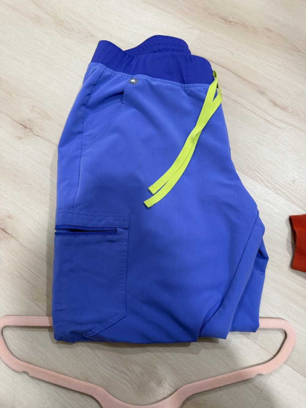 Figs Women's Royal Blue Scrub Pants with Neon Yellow Drawstring